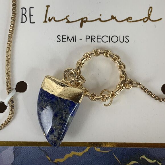 Ella Shea Gemstone Necklace Lapis Horn Pendant Be Inspired Semi Precious - Picture 3 of 5